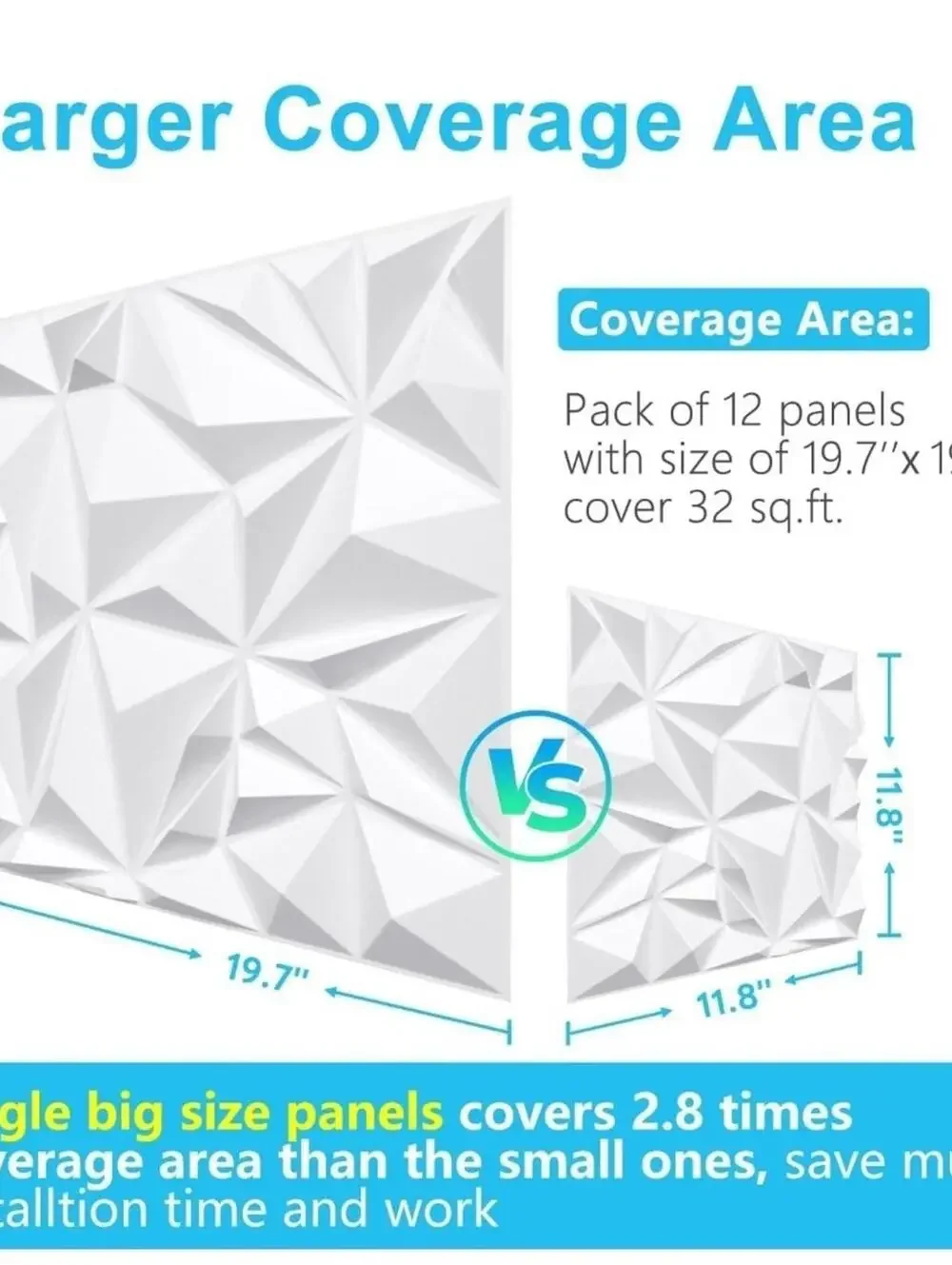 Lot Of 12 STICKGOO 3D Wall Panels Diamond White Paintable 19.7